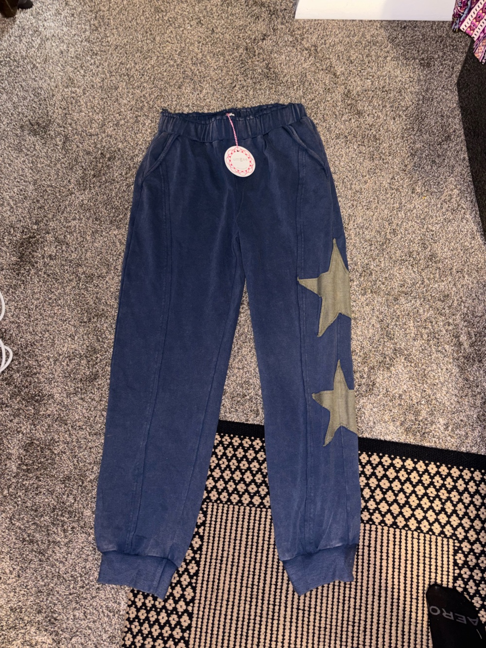 Umgee Navy Skinny Jeans with Olive Star Accents